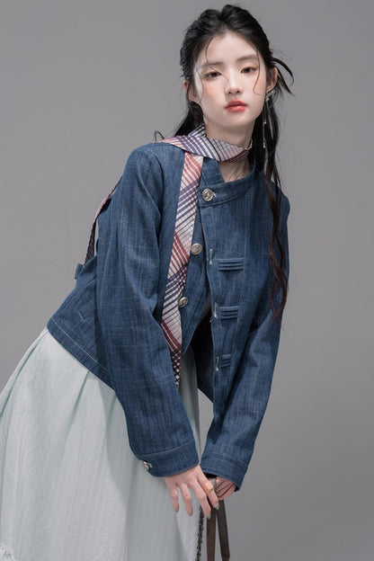 Misty Moon Blue Plaid Denim Jacket