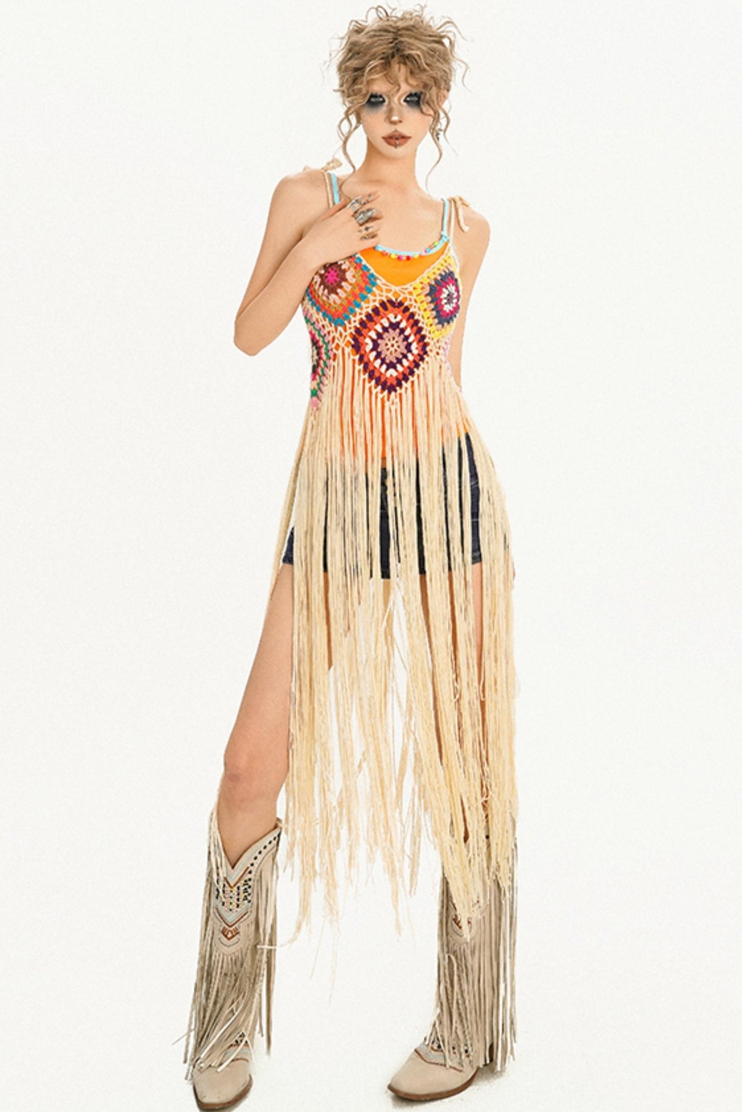 Milk Bohemian Knitted Tassel Dress