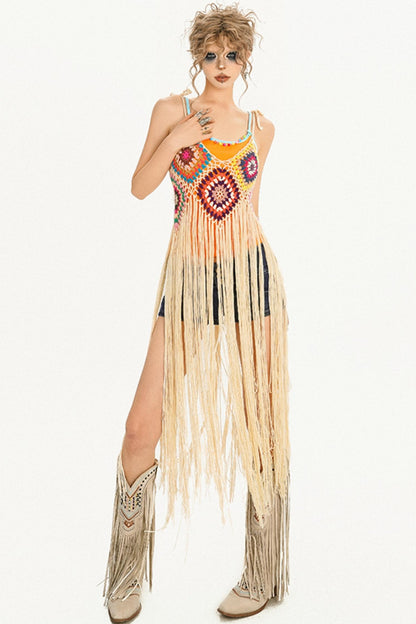 Milk Bohemian Knitted Tassel Dress