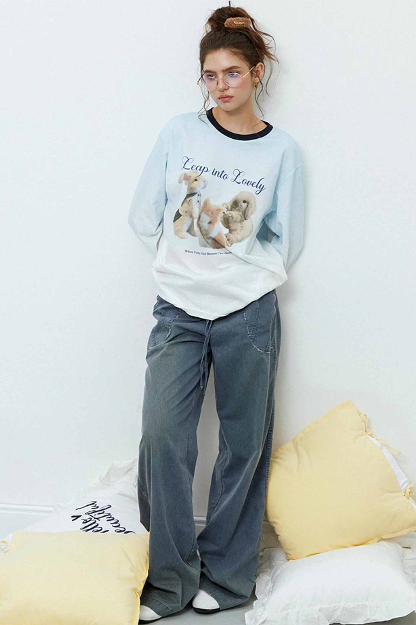 Rabbit Print Gradient Long Sleeve T-Shirt