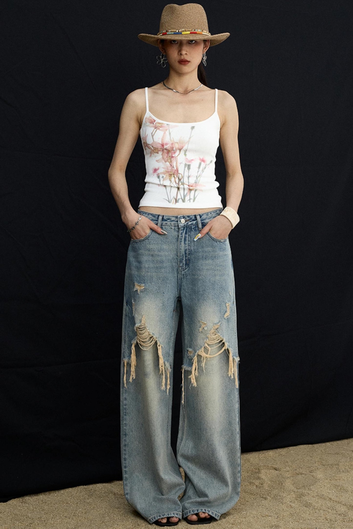 Washed Blue Wide-Leg Jeans