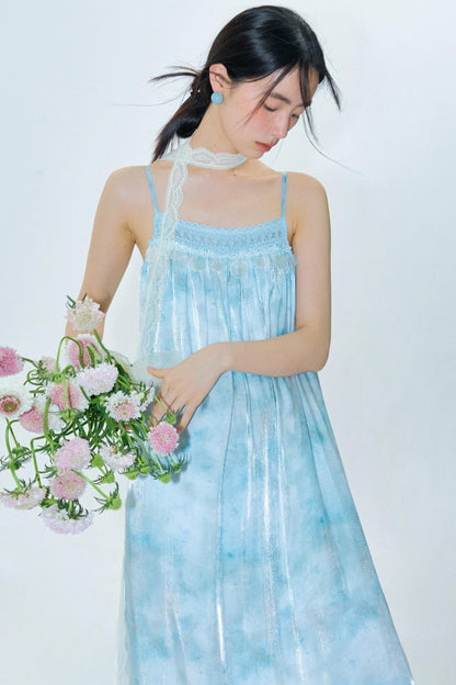 Blue Vacation Halter Dress