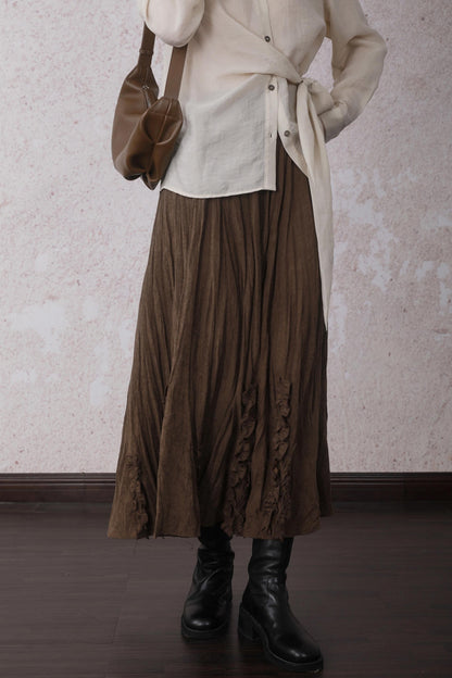 Autumn Brick Brown Fleece A-Line Skirt