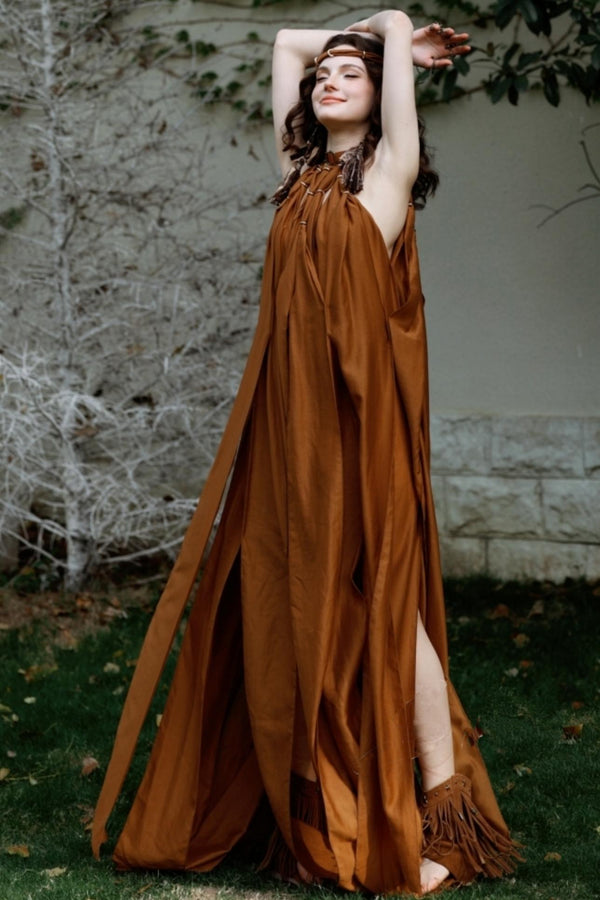 Wandering Caramel Halterneck Dress