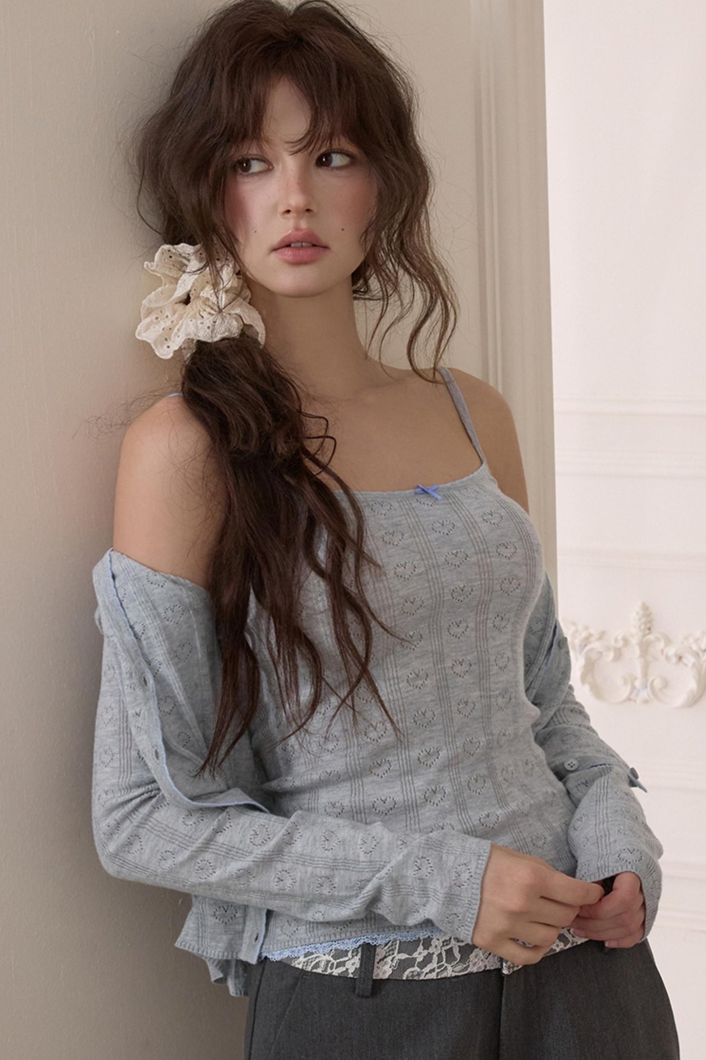 Slim Camisole Knitted Cardigan Two-Piece Set-Up