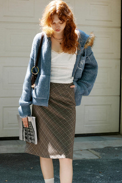 Vintage Check A-Line Woolen Skirt