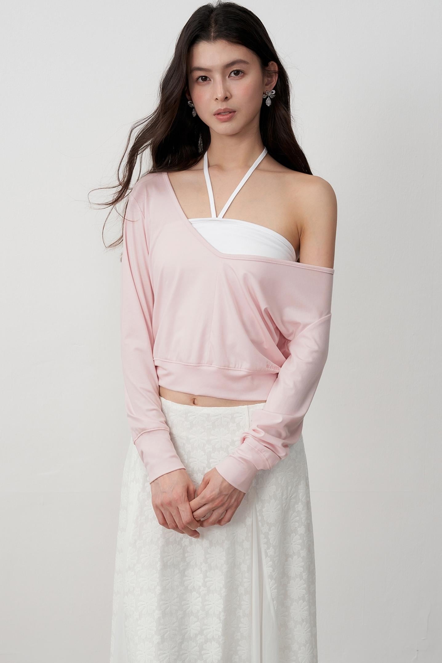 Layered Halterneck Long-Sleeved Tops