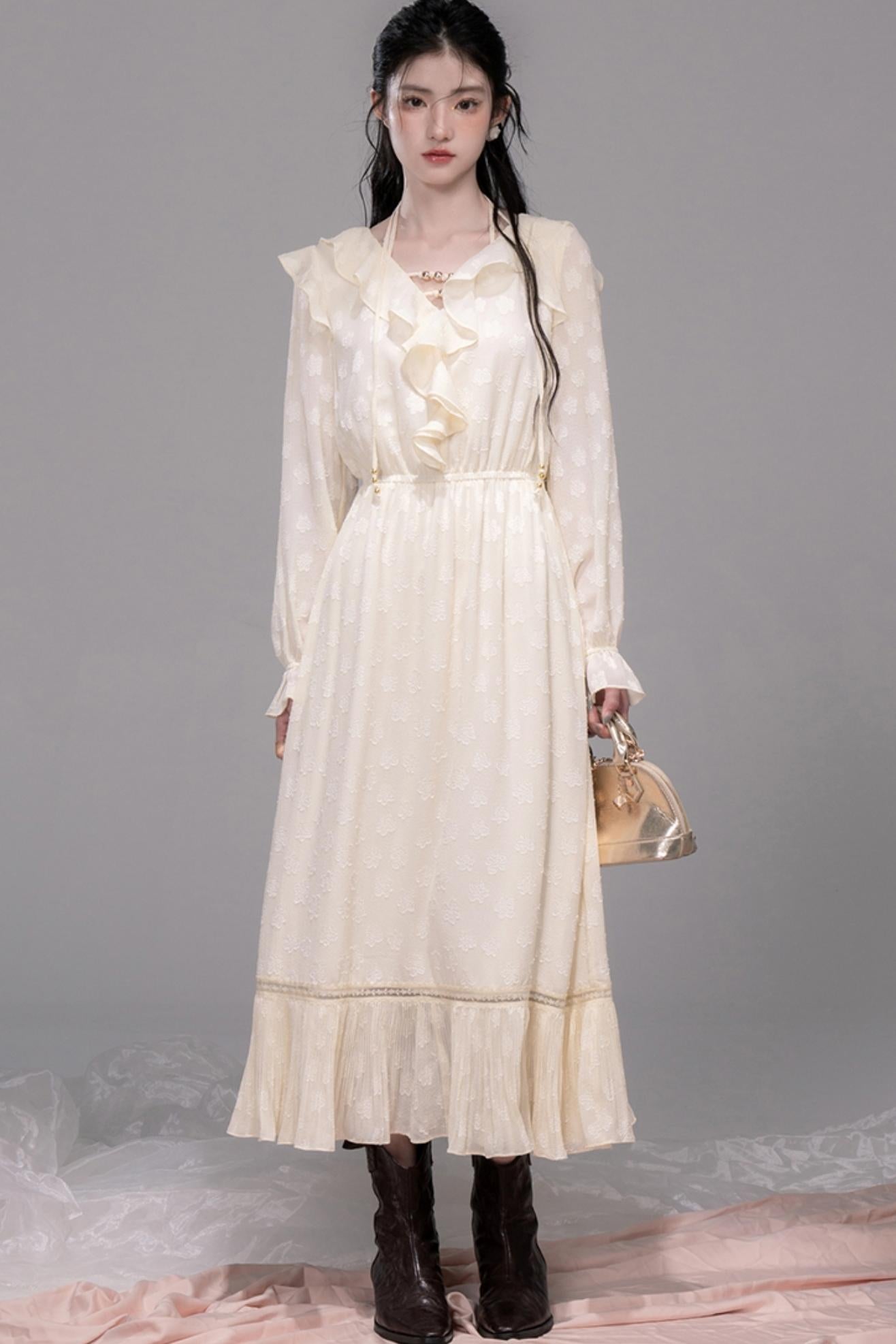 Warm Sun Jacquard Halterneck Dress