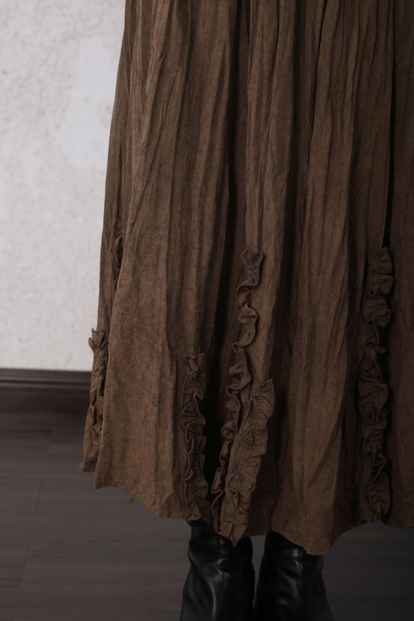 Autumn Brick Brown Fleece A-Line Skirt