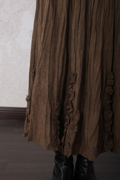 Autumn Brick Brown Fleece A-Line Skirt