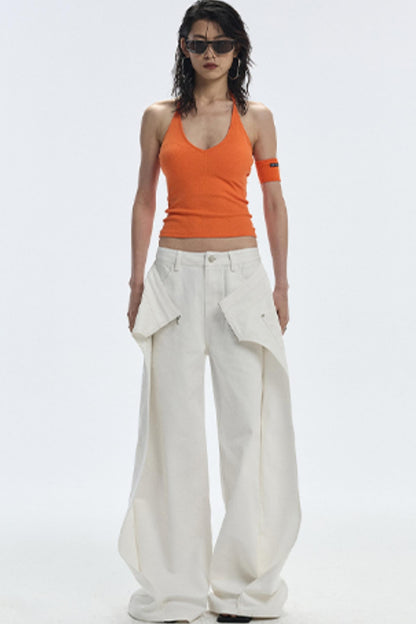 Design Two-Piece Zip-Up Wide-Leg Jeans