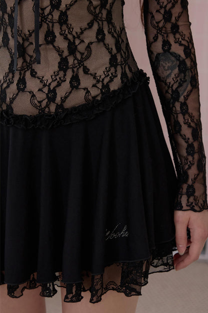 New slim V-neck pure desire black lace dress