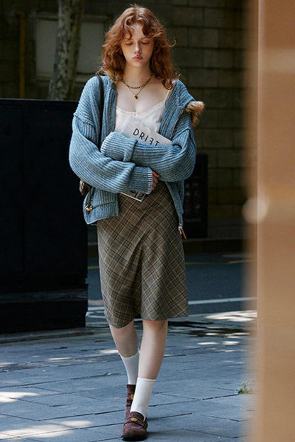 Vintage Check A-Line Woolen Skirt