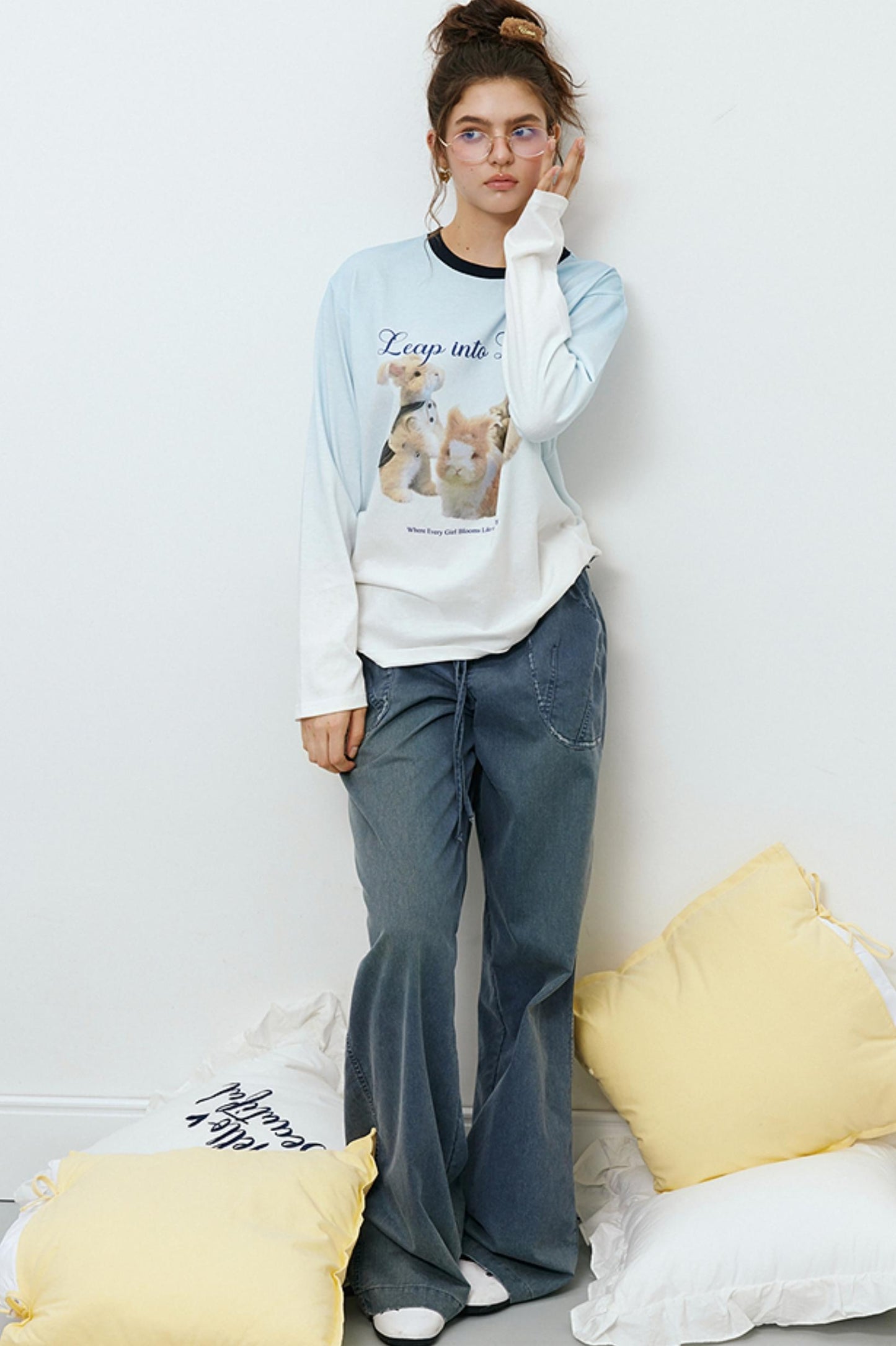 Rabbit Print Gradient Long Sleeve T-Shirt