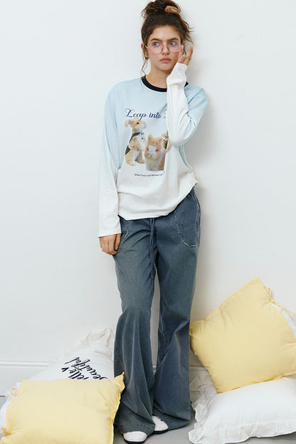 Rabbit Print Gradient Long Sleeve T-Shirt