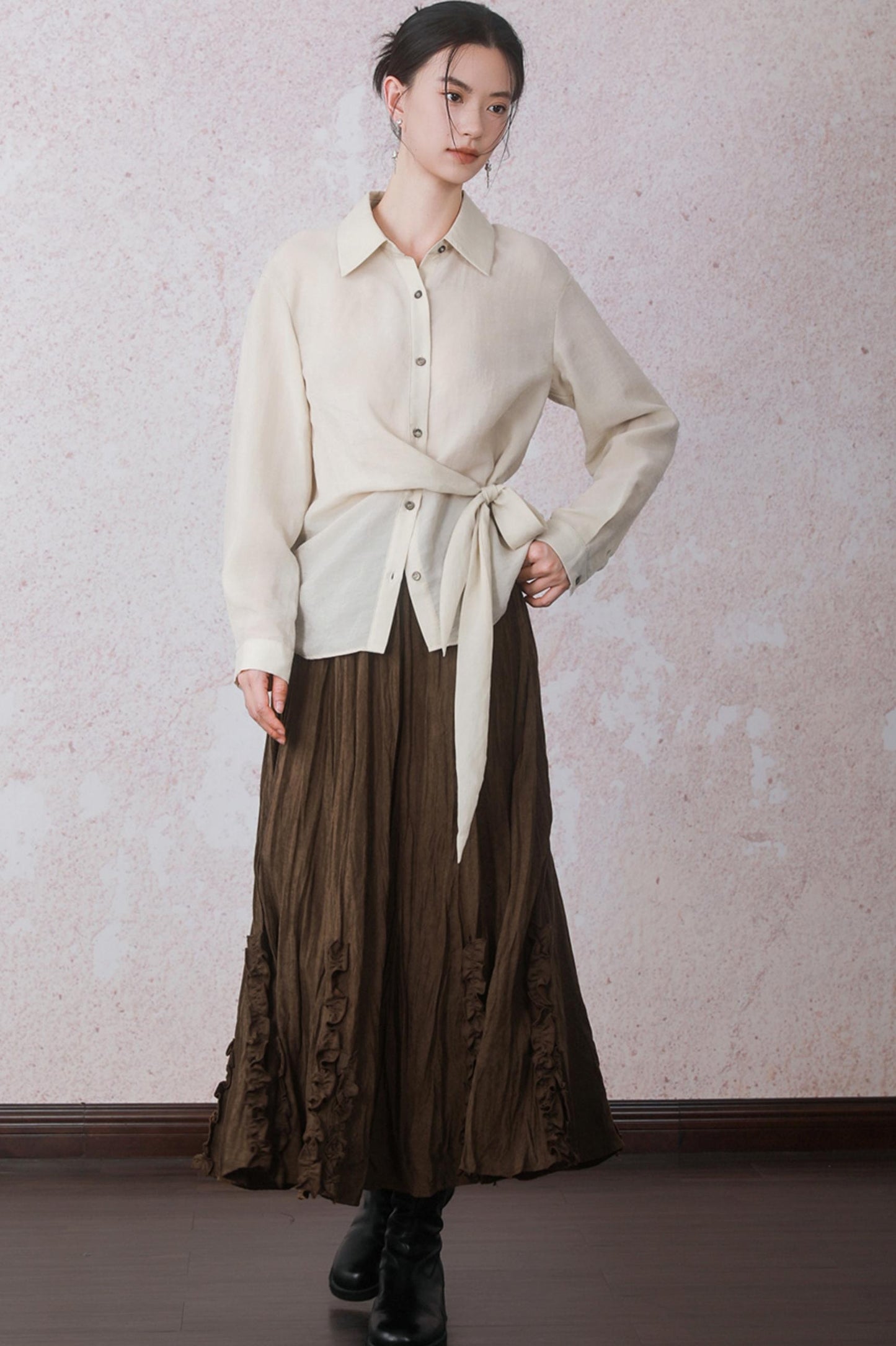 Autumn Brick Brown Fleece A-Line Skirt