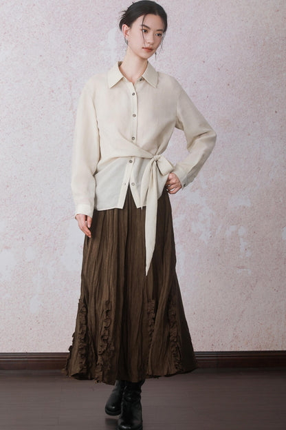 Autumn Brick Brown Fleece A-Line Skirt