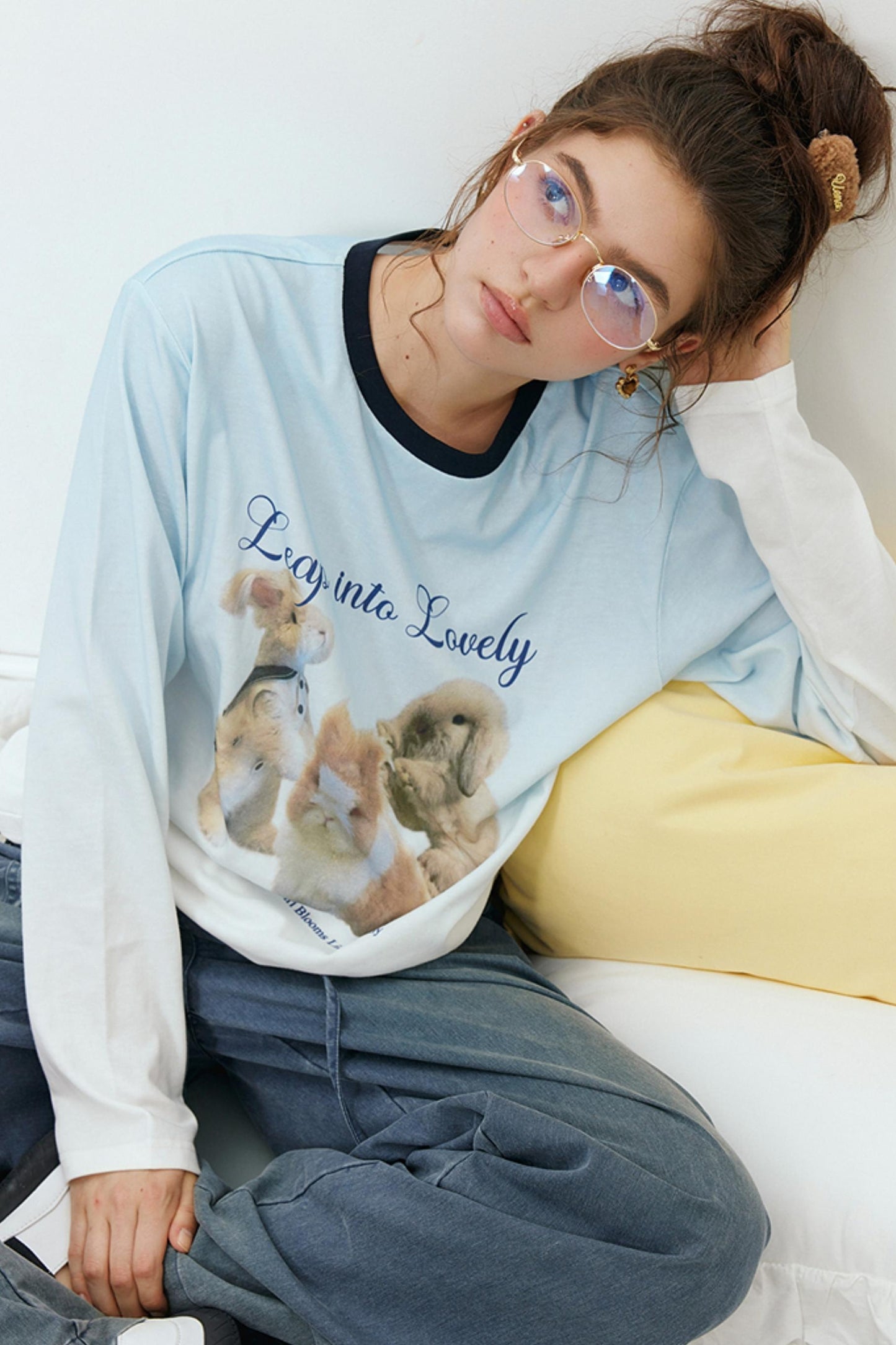 Rabbit Print Gradient Long Sleeve T-Shirt