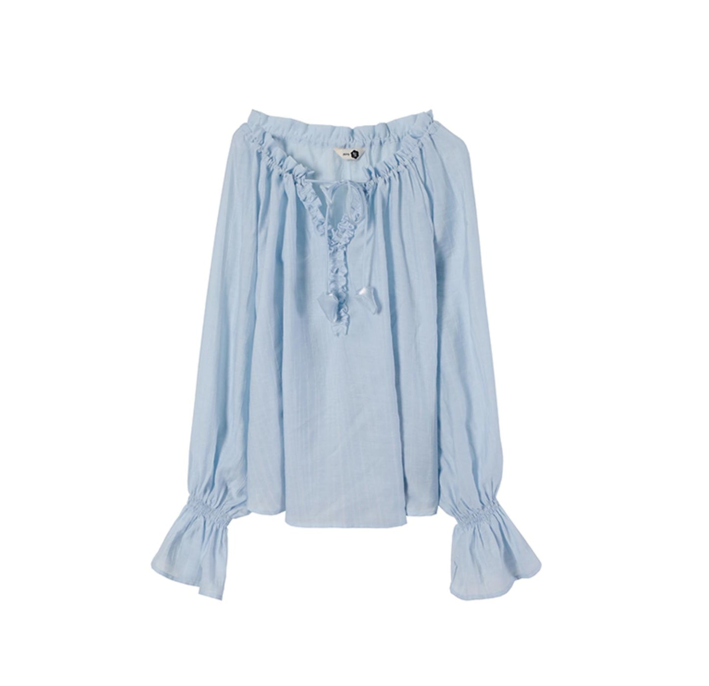 Blue Flower Fruit Ruffle V-Neck Shirt