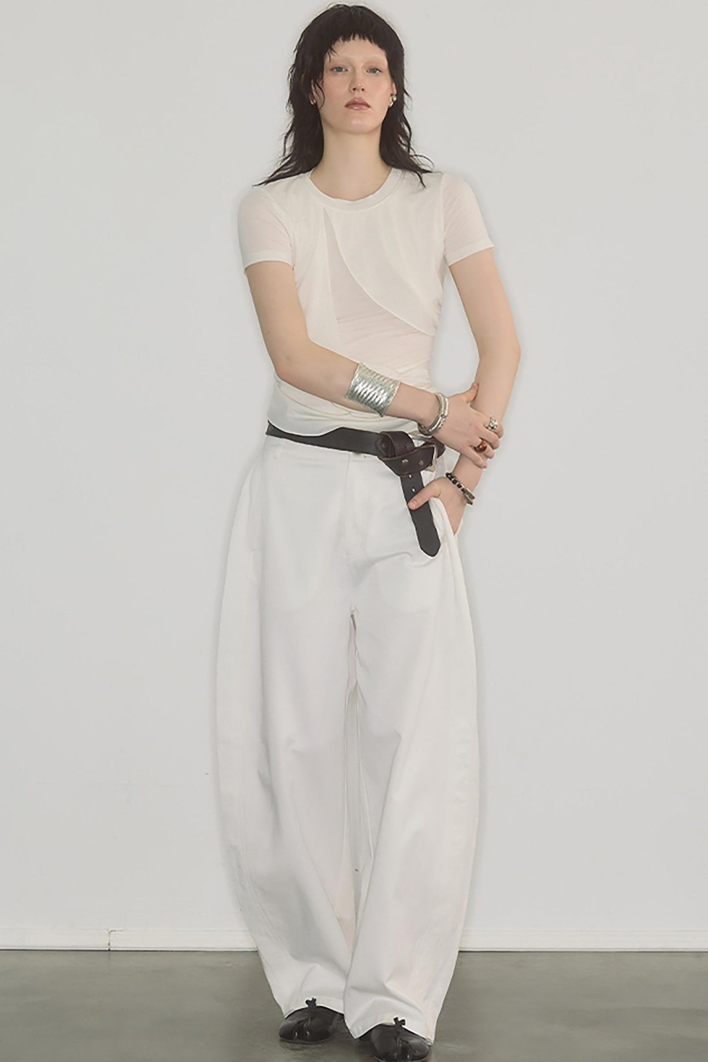 Irregularly Pleated Wool Stacked Top