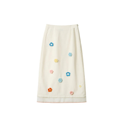 Hand Crochet Flower Organza Panel Skirt
