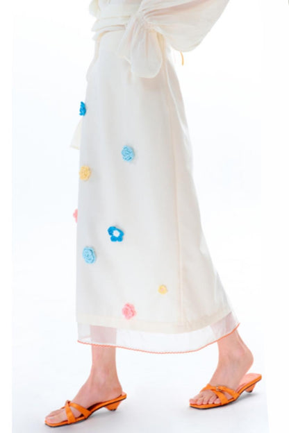 Hand Crochet Flower Organza Panel Skirt