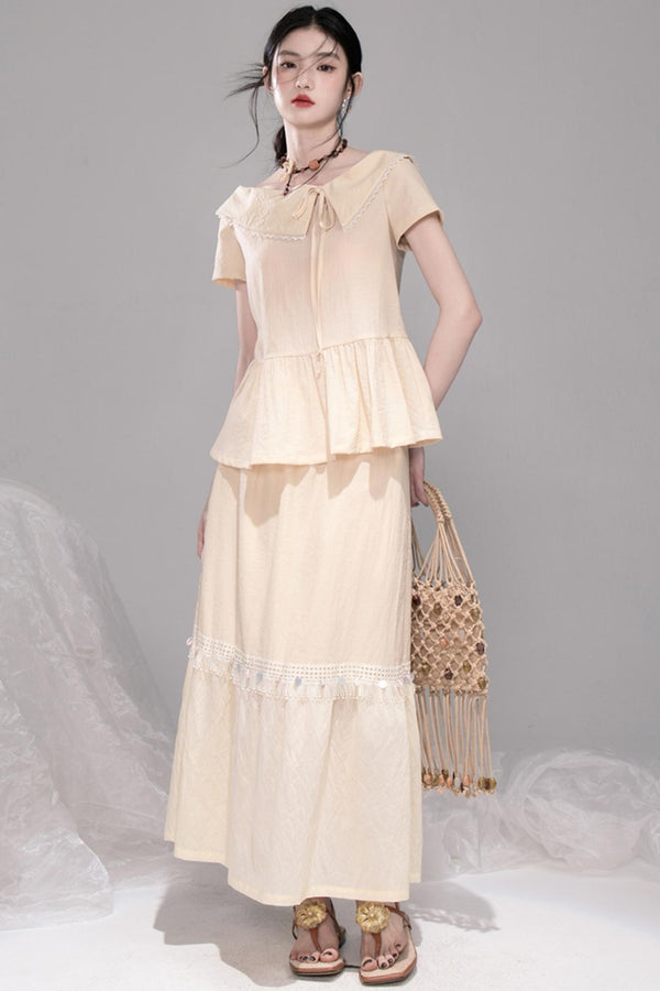 Soft Apricot Wave Skirt Set-Up