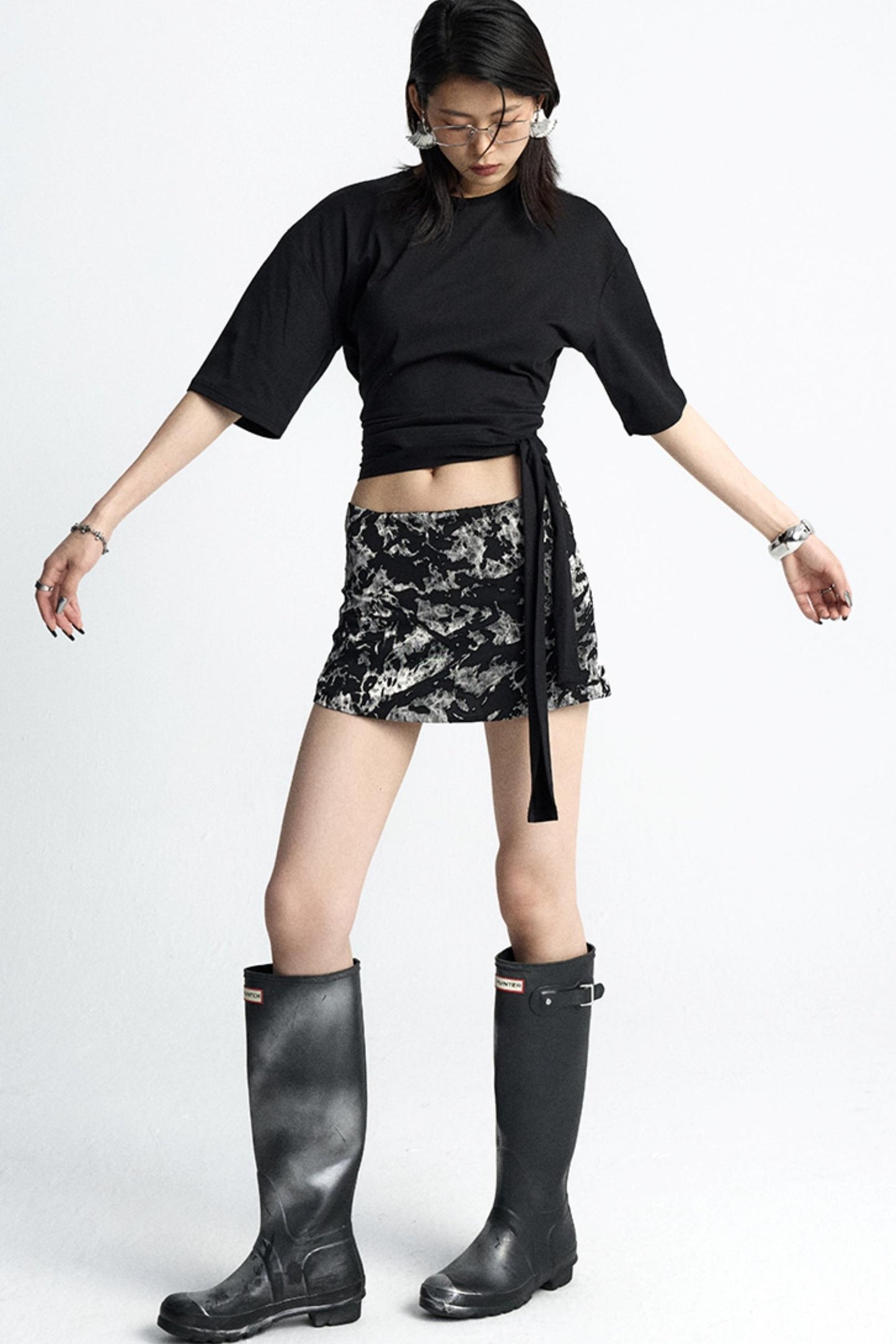 Mottled Jacquard Wrap Skirt