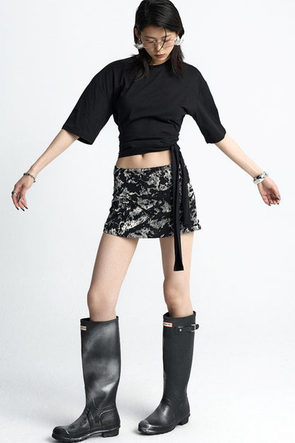 Mottled Jacquard Wrap Skirt