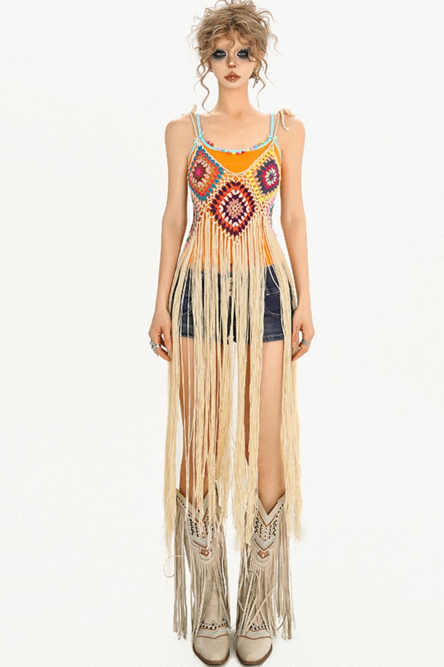 Milk Bohemian Knitted Tassel Dress