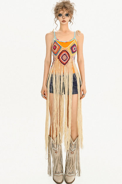 Milk Bohemian Knitted Tassel Dress