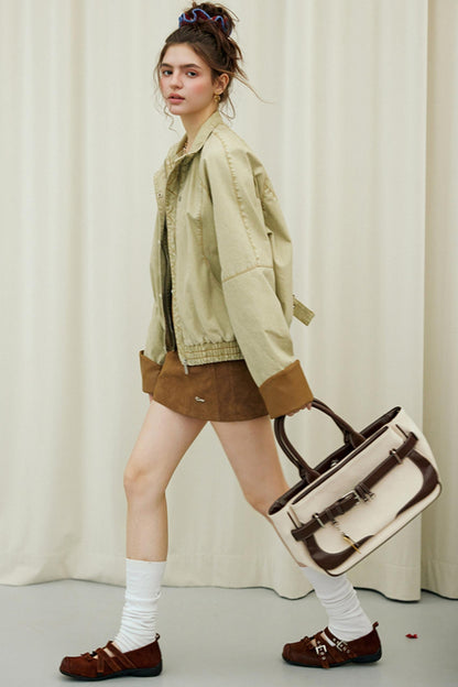 Split Leather Cargo Jacket