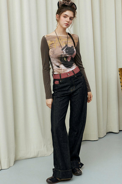 Embroidery Casual Loose Straight Jeans