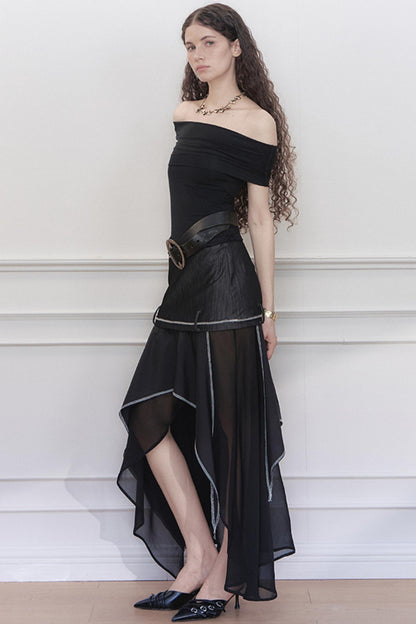 Yuan Irregular Denim A-Line Skirt