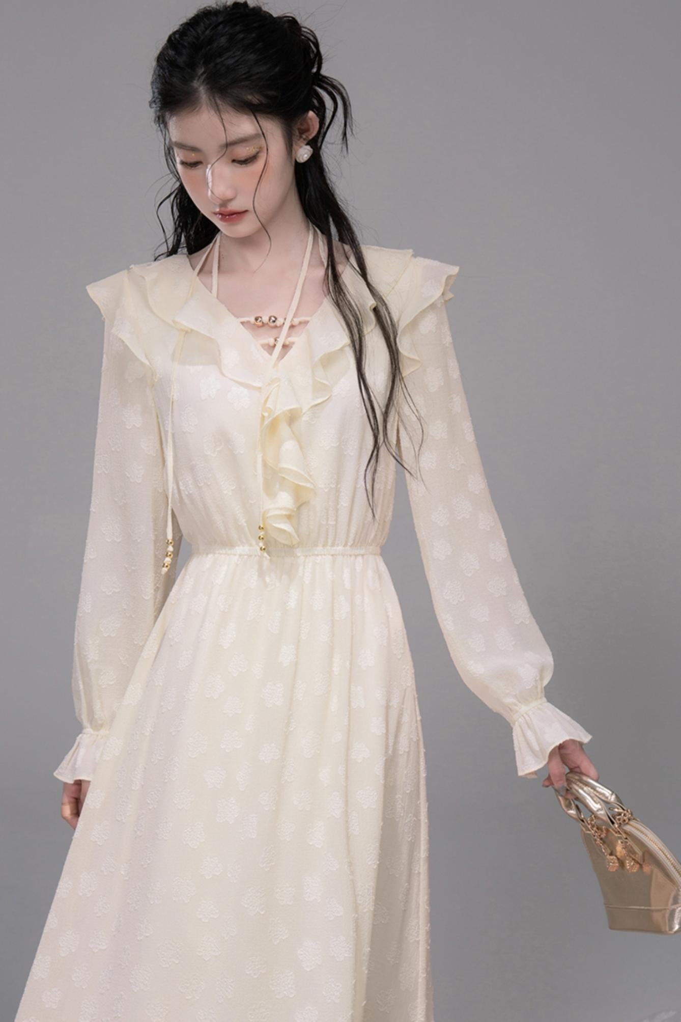 Warm Sun Jacquard Halterneck Dress