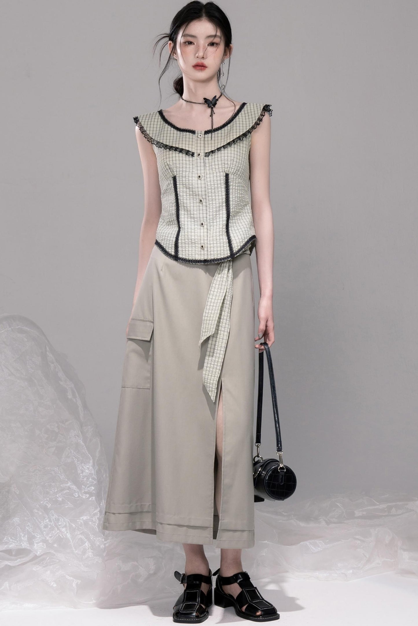 City Light Grey Slit Skirt