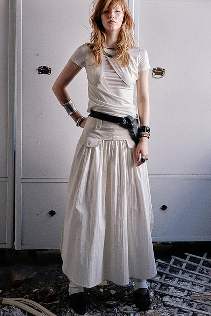 Irregularly Pleated Wool Stacked Top