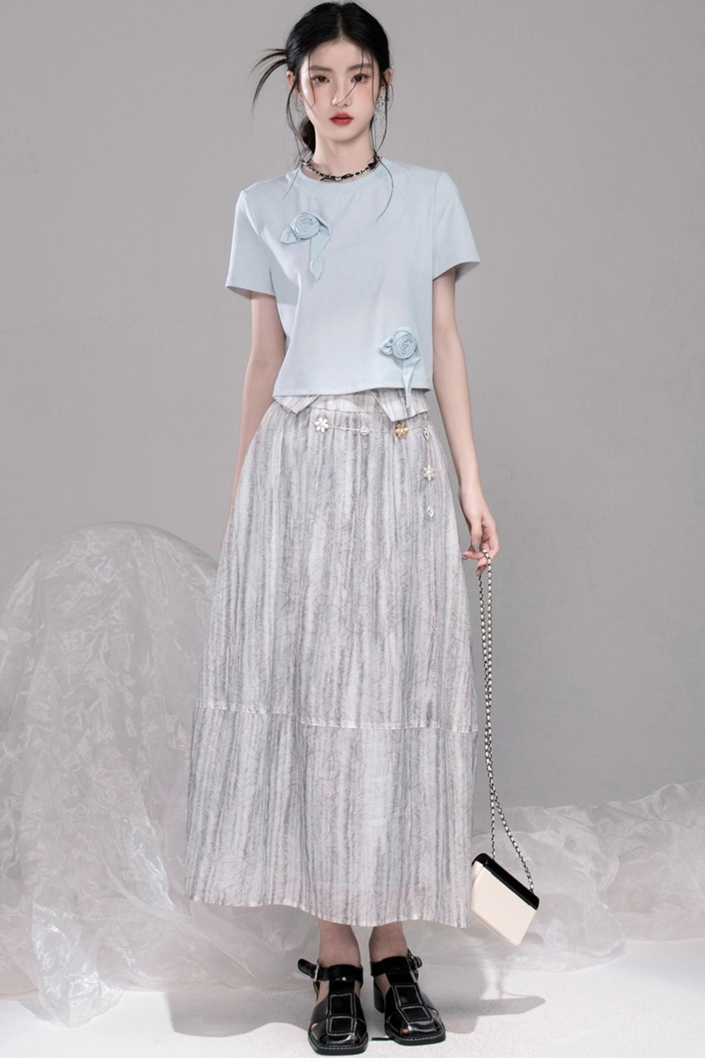 Smudge Art Sheer Print Skirt