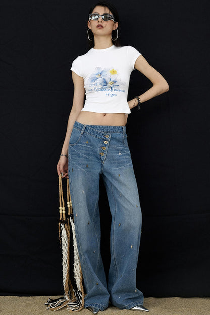 Retro Black Floral Crop T-Shirt