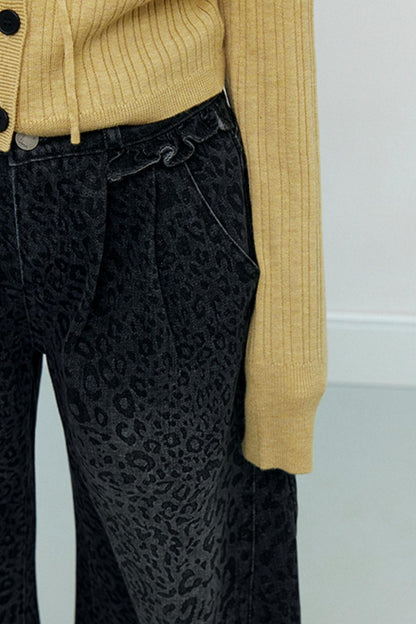 Gray Leopard Wide-Leg Jeans