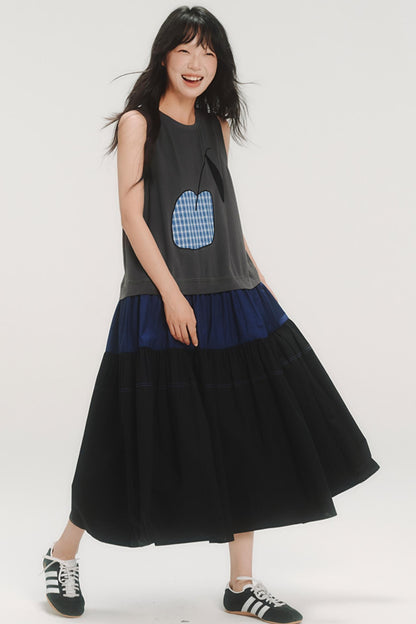 Cherry Applique Long Vest Dress