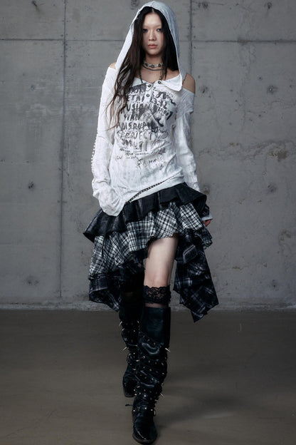 Dark Retro Plaid Leather Skirt