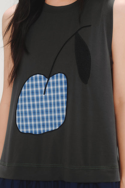 Cherry Applique Long Vest Dress