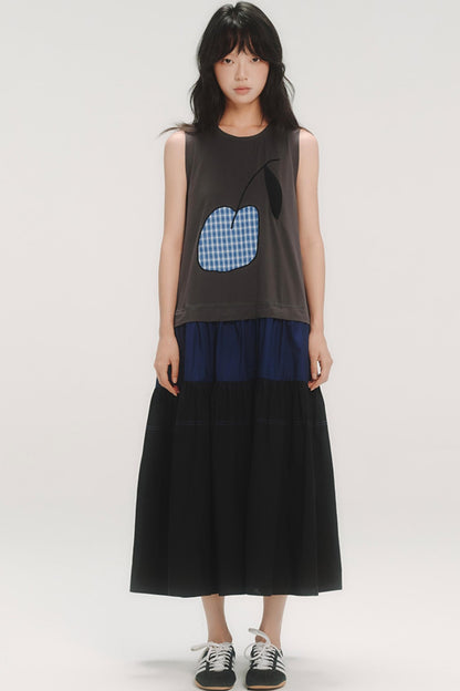 Cherry Applique Long Vest Dress