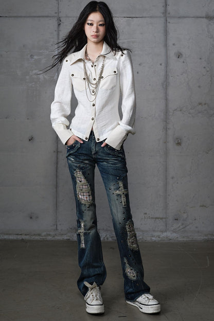 Distressed Straight Slim Jeans