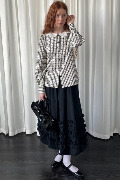 Autumn Lace Shirring Midi Skirt