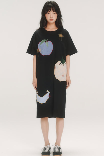 Fruit Check Applique T-Shirt Dress