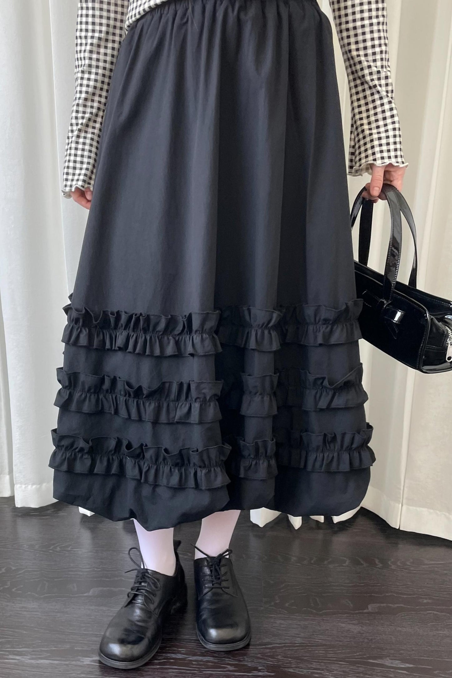 Autumn Lace Shirring Midi Skirt