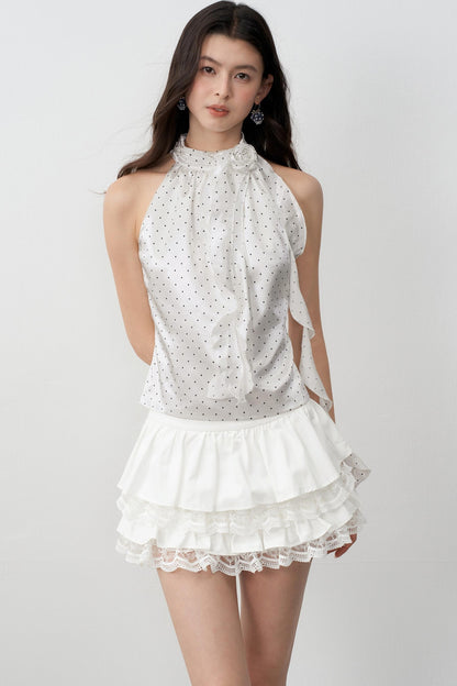 Tencel Paneled Lace Puffy A-Line Skirt