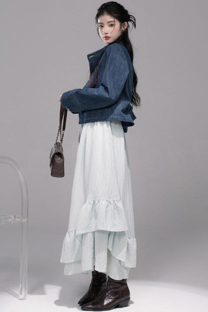 Misty Moon Blue Plaid Denim Jacket